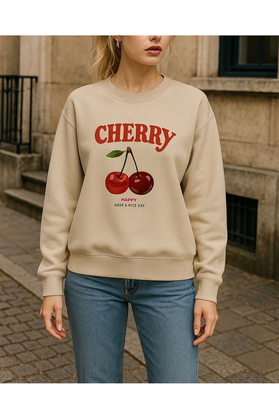 uyguntarz Unisex Happycherry Design Printed Sweatshirt