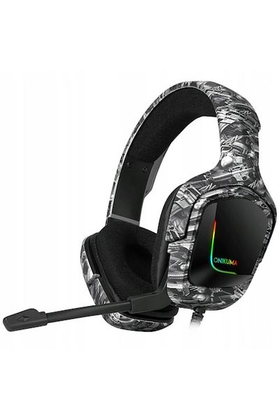 Onikuma Casti K20, pentru gaming, LED, cu microfon, Negru