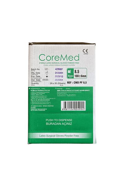 COREMED - Surgical Gloves Powder Free No:8.5 - 50 Pieces