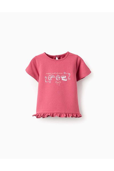 Ziddy Cotton T-Shirt With Ruffles For Baby Girls 'Sweet', Pink