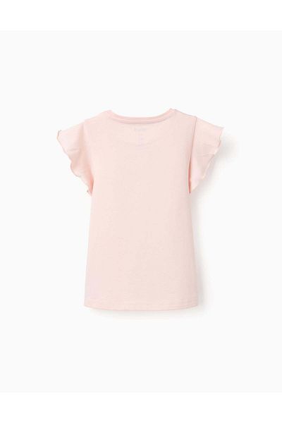 Ziddy Cotton T-Shirt with Ruffles for Girls ‘Stitch’, Light Pink
