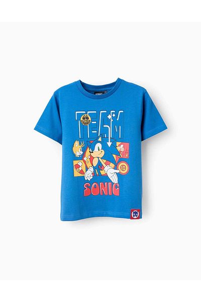 Ziddy Cotton T-shirt with Print for Boys 'Team Sonic', Blue