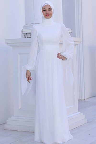 Esilanur Firuze Tesettür Abiye Beyaz