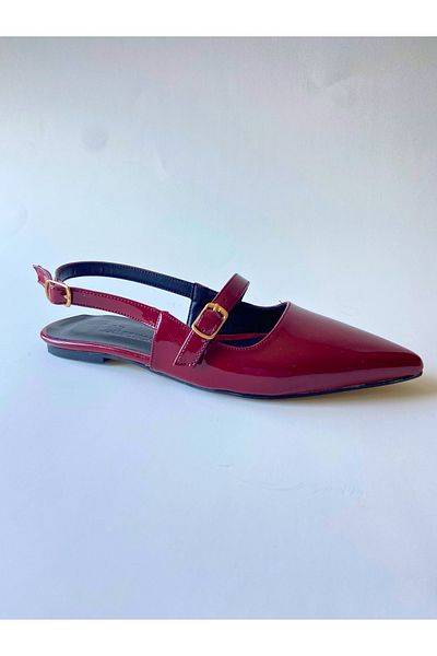 Odie Collection Women's Single Strap Buckle Pointed Toe Patent Leather Ballerinas
