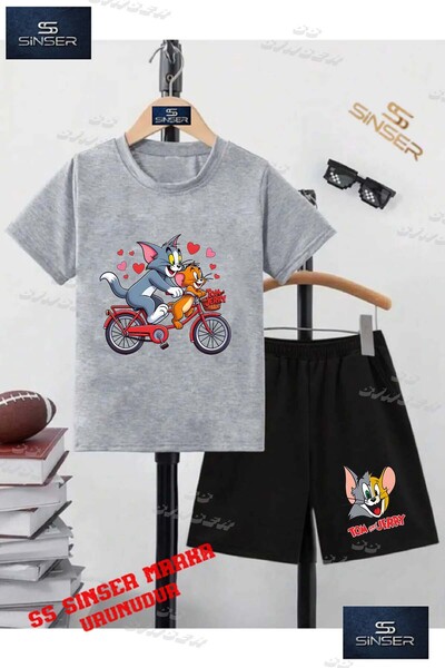 SS SİNSER تي شيرت للأطفال للجنسين "TOM AND JERRY ON BICYCLE" مطبوع حسب الطلب ...