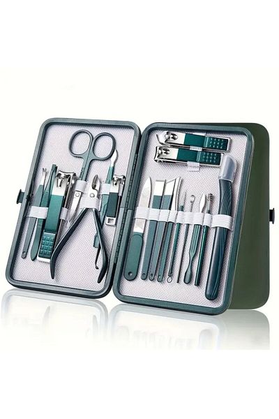 QNAİL PROFESSİONAL 18 Pieces Nail Care Kit Stainless Steel Manicure Pedicure Nail Clipper Set with Travel Case