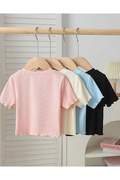 BEBEĞİME ÇORAP 4 Pack Girls' Ruffle Sleeve Crew Neck Camisole T-Shirt