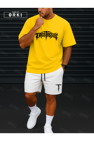 EFFRENATU Orki Trust Issue – Oversize Men's Streetwear Yellow T-Shirt & White Shorts Set