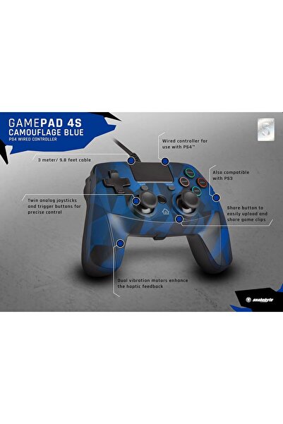 SNAKEBYTE GAMEPAD 4S - blue camo - Controller for PlayStation 4 / PS4 Slim / Pro / PS3