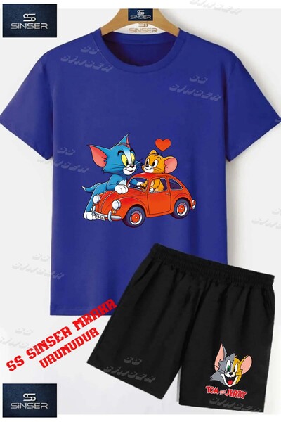 SS SİNSER Children's Unisex “Tom and Jerry with Hearts on Car“ Custom Printed...