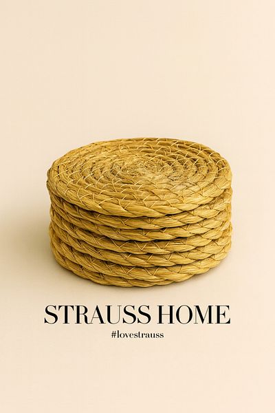 Strauss Home Natural Straw / Jute Coasters – Set of 6 |   Handmade Round Protective Mat