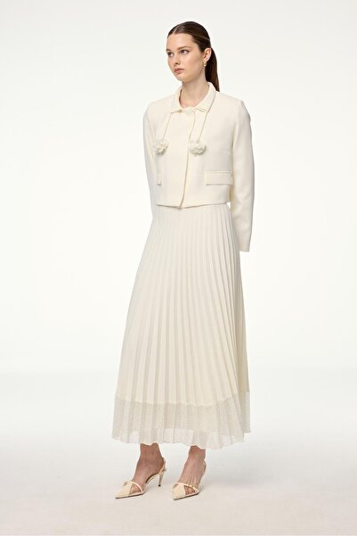 Zühre Accessory Detailed Ecru Double Suit Tk-1633