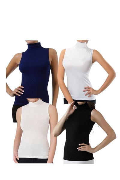 chulfa 4-Pack Women's High-Neck Zero-Sleeve Basic Body