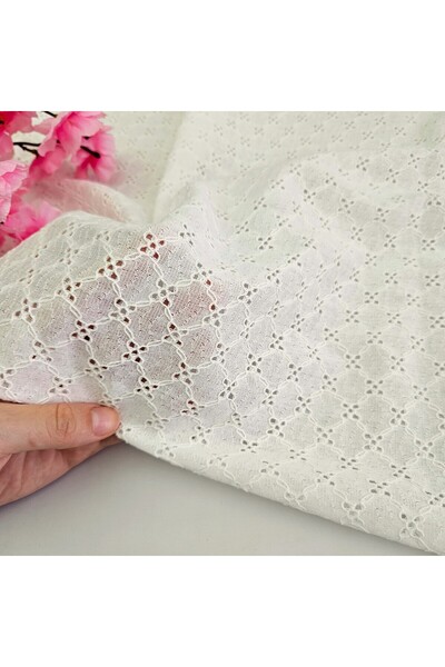 Kaf Kumaş Ekru Brode (Nakışlı) Fisto Kumaş | %75 Pamuk %25 Polyester | Desen 5