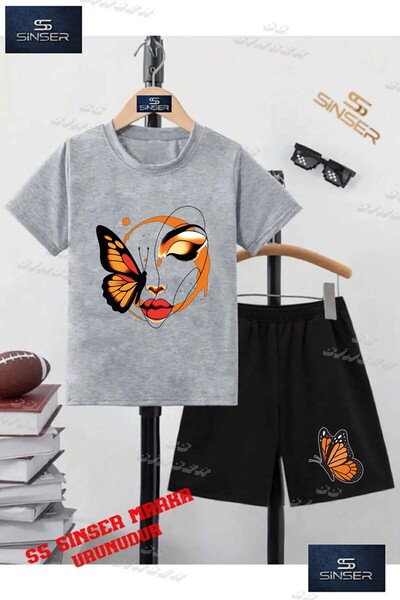 SS SİNSER Children's Unisex “Kelebek Girl on Face“ Special Printed Crew Neck ...