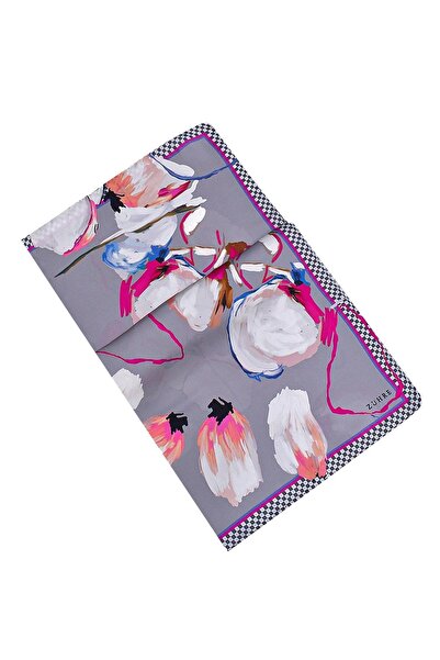 Zühre Çiçek Desenli İpek Saten Eşarp V4 0076