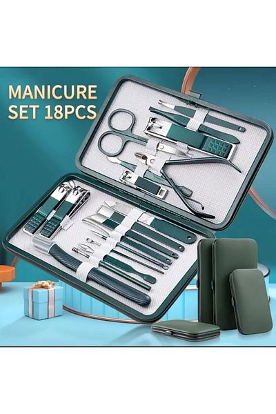 QNAİL PROFESSİONAL 18 Pieces Nail Care Kit Stainless Steel Manicure Pedicure Nail Clipper Set with Travel Case