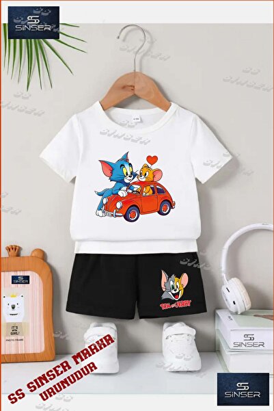 SS SİNSER Children's Unisex “Tom and Jerry with Hearts on Car“ Custom Printed...