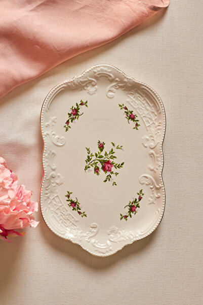 Karaca Vintage Rose Kayık Tabak 35 cm Krem