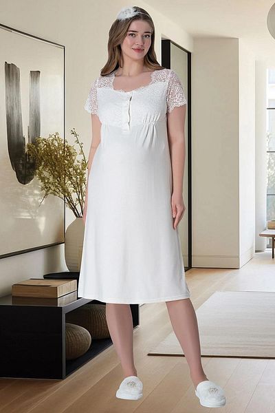 Mavelle Women's Lace Detailed Maternity Maternity Nightgown Set 6005