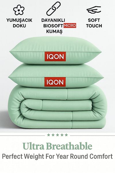 İQON Microfiber Soft Silicone Double Quilt Pillow Set Green