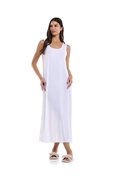 R&B Lace Trim Sleeveless Nightgown with Scoop Neck