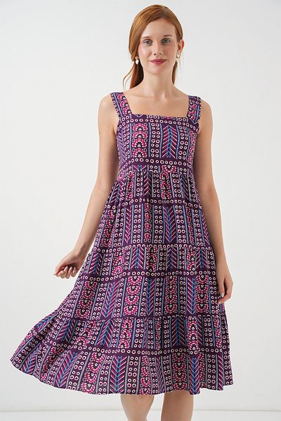 Bigdart Women's Patterned Strap Midi Dress 2577 - Purple