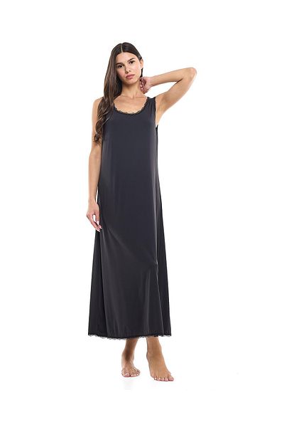 R&B Lace Trim Sleeveless Nightgown with Scoop Neck