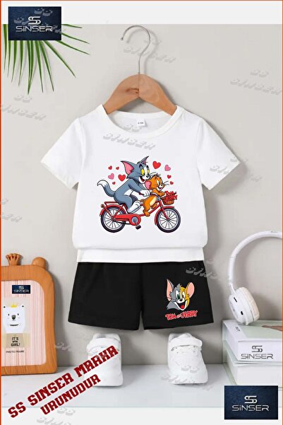 SS SİNSER تي شيرت للأطفال للجنسين "TOM AND JERRY ON BICYCLE" مطبوع حسب الطلب ...
