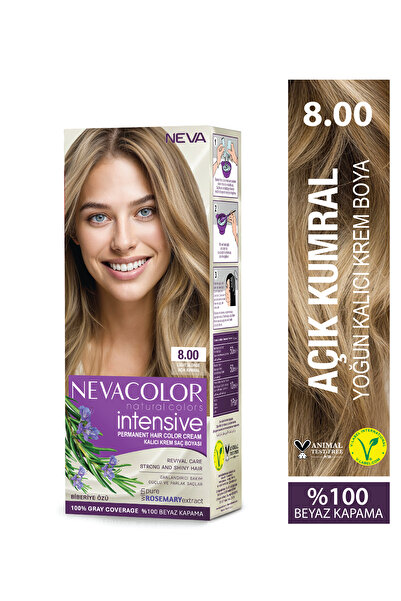 Neva Color INTENSIVE 8.00 AÇIK KUMRAL Kalıcı Krem Saç Boyası Seti
