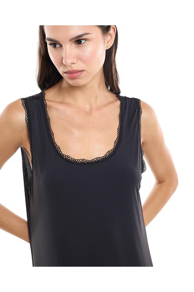 R&B Lace Trim Sleeveless Nightgown with Scoop Neck