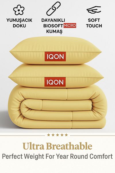 İQON Microfiber Soft Silicone Double Quilt Pillow Set Yellow