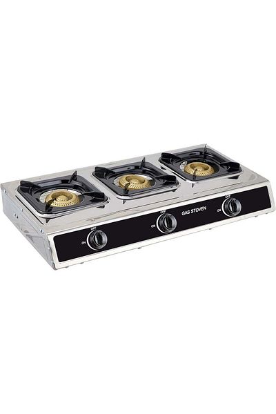 KRWAN LC 3 Burners Gas Stove Auto Ignition With Stainless Steel Surface