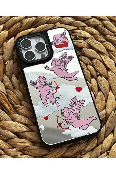 Iphone 14 Pro Max (6.7 inch) Compatible Casefity Mirrored Case Love Angel Patterned Premium Cover
