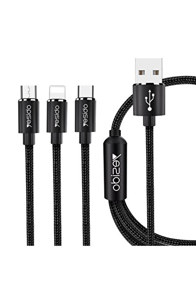 Yesido Charging and Data Transfer Cable 3-in-1 USB Compatible Lightning, Nylon, Type-C, Micro USB, 60W, 3A,