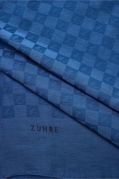 Zühre Monogram Patterned Navy Blue Seher Shawl 0106