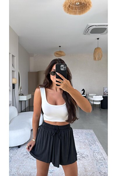 Buket Teke Anthracite Silk Texture Shorts Lined Sports Skirt