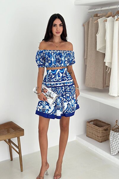 AsprinFashion Model din țesătură creponată importată Costum dublu albastru