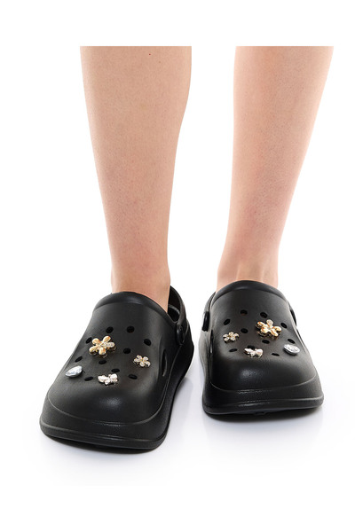 R&B Black WoMen's's Jibbitz Slingback Clogs