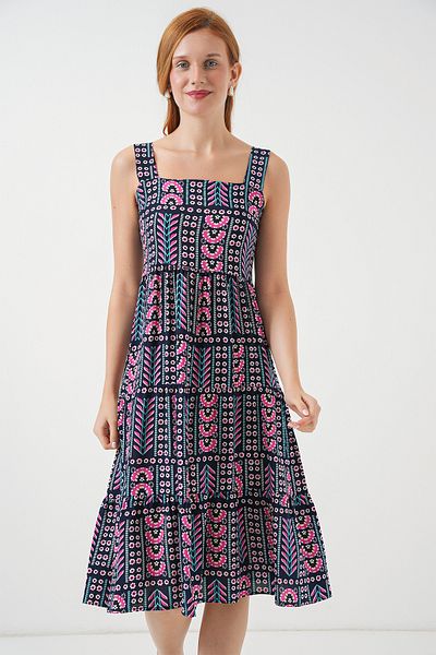 Bigdart Women's Patterned Strap Midi Dress 2577 - Navy Blue