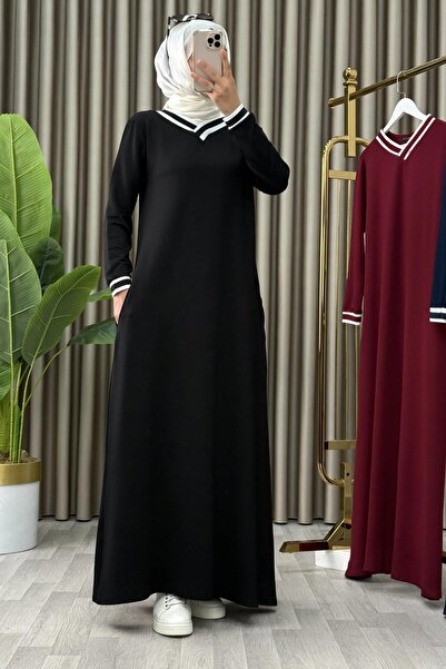 ALYA فستان نسائي من قماش القطن الممشط باللون الأسود