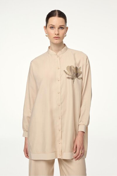 Zühre Stone Double Suit with Stand Collar Processing Detail Tk-1610