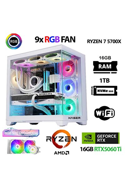 XASER SovaX50 Ryzen 7 5700x 16GB Ram 1TB M.2 NVMe SSD 16GB RTX5060Ti Sıvı Soğ...