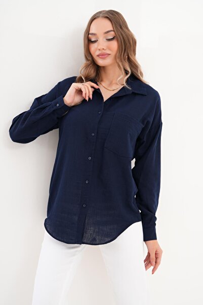 ŞİMAL Kadın Tek Cep Detaylı Oversize Gömlek 255145 -