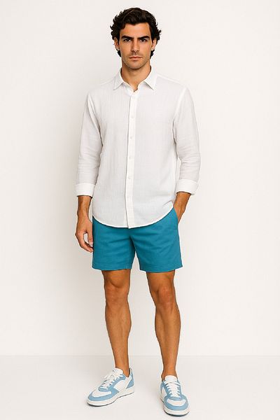 OIL PARK Men's Oversize Muslin Pocketless Linen Shirt