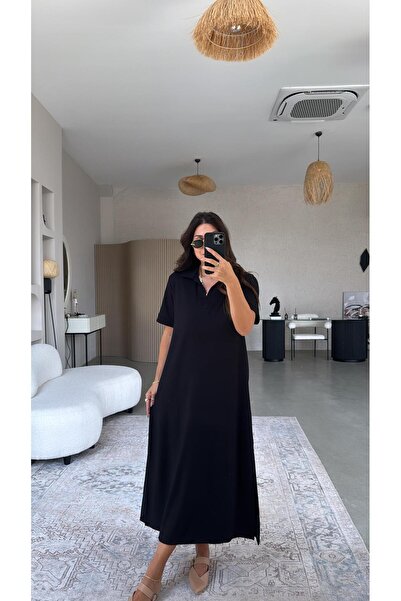 Buket Teke Rochie modal lungă cu guler negru