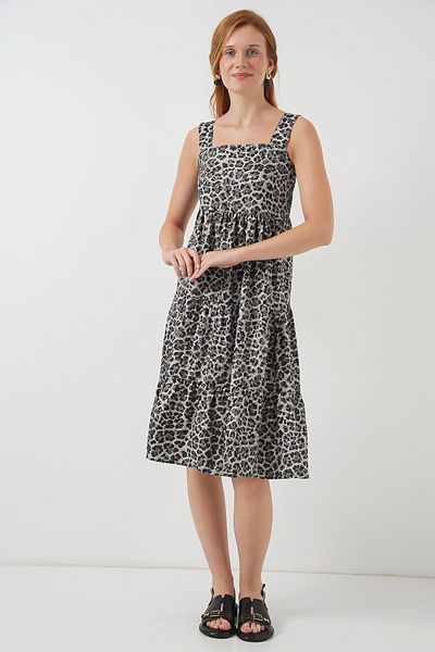 Bigdart Women's Patterned Strap Midi Dress 2577 - Anthracite