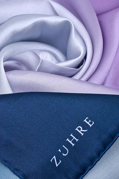 Zühre Color Transition Silk Satin Scarf V4 0075
