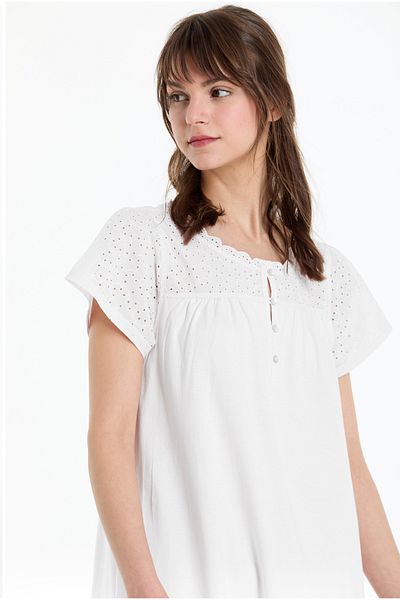 Kyron Women's 100% Cotton Nightgown / Fisto and Garnil Detail / Different Color Options