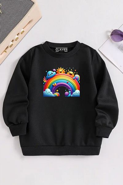 CLAYES Gât negru pentru copii, imprimat RAINBOW, țesătură groasă de iarnă